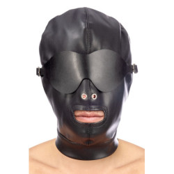 Cagoule BDSM Simili-Cuir (ouvertures bouche - cache yeux amovible ) - Fetish Tentation
